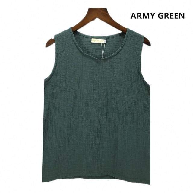 cambioprcaribe Army Green / S Cotton and Linen Plus Size Tank Tops