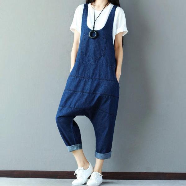 cambioprcaribe Blue / One Size Low Crotch Loose Denim Overall