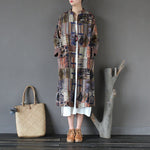 cambioprcaribe Blue / One Size Patchwork Prints Chinese Linen Trench Coat
