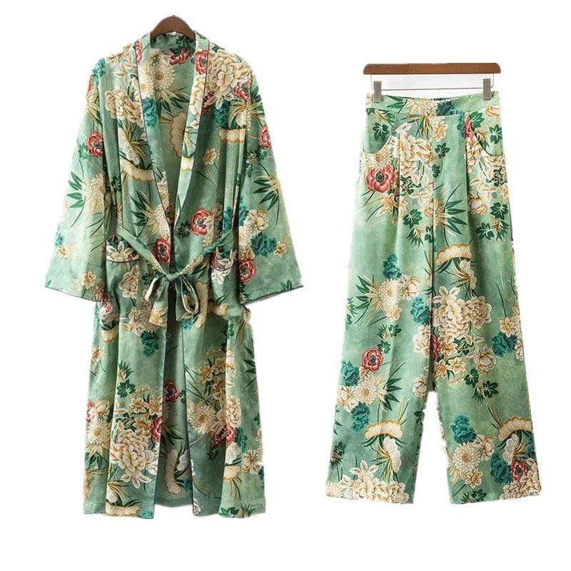 Green Floral Kimono Outfit