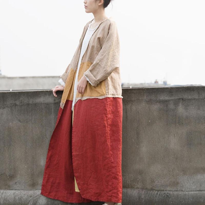 Color Block Long Linen Cardigan | Lotus