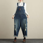 cambioprcaribe Dark Blue / One Size Loose Ripped Denim Overall