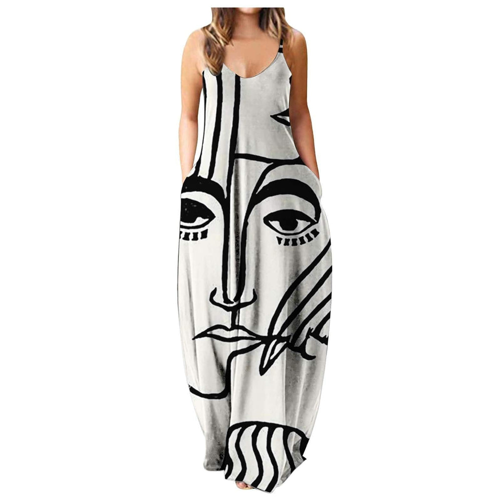 cambioprcaribe Dress Beige / S Abstract Canvas Loose Maxi Dress