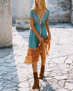 cambioprcaribe Dress Boho Hippie Floral Printed Midi Dress