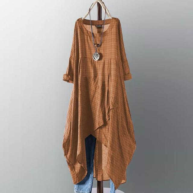 cambioprcaribe Dress Brown / 4XL Casual Long Sleeve Asymmetrical Shirt Dress