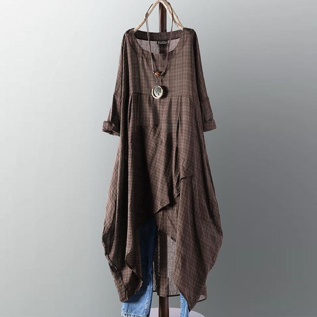 cambioprcaribe Dress Coffee / 4XL Casual Long Sleeve Asymmetrical Shirt Dress