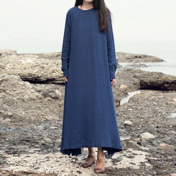 cambioprcaribe Dress Dark Blue / S Zen Casual Plus Size Linen Dress | Zen