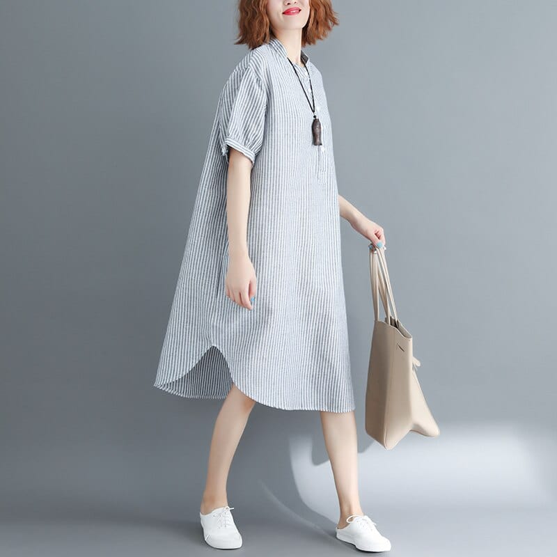 cambioprcaribe Dress Gray / One Size Vintage Striped Oversized Shirt Dress