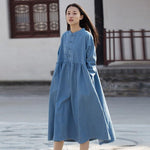 Long Sleeve Mandarin Denim Midi Dress  | Zen