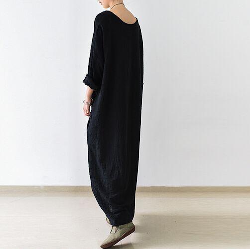 cambioprcaribe Dress One Size / Black Black Linen Dress with Pockets  | Zen