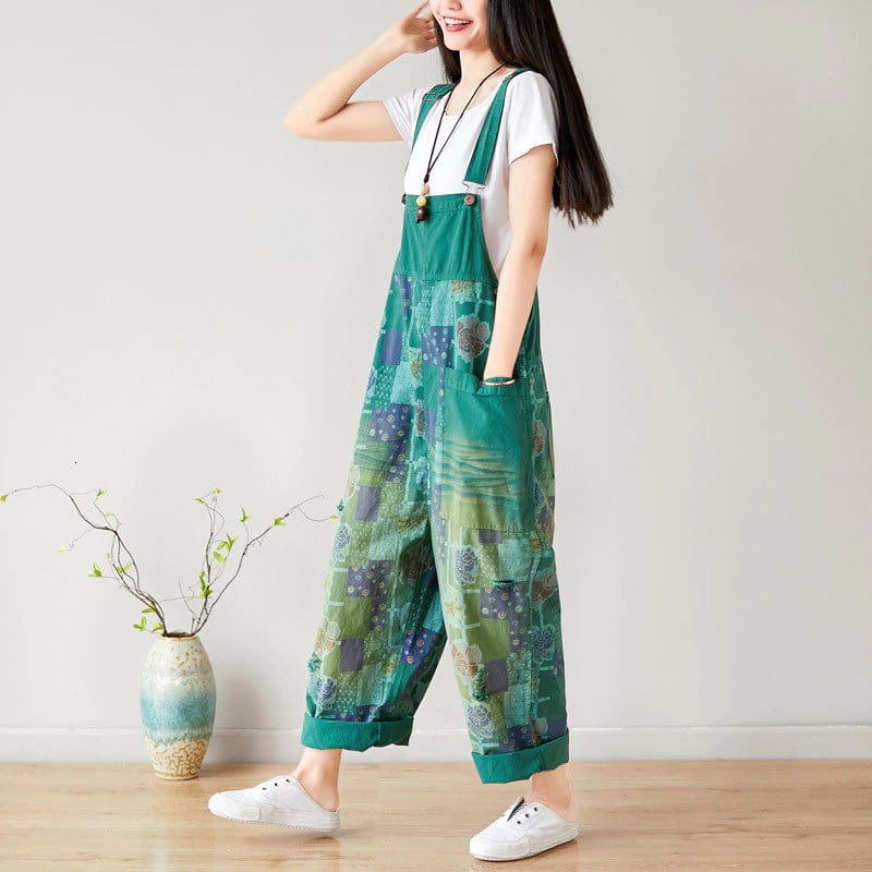 cambioprcaribe Floral Exotic Loose Denim Overall