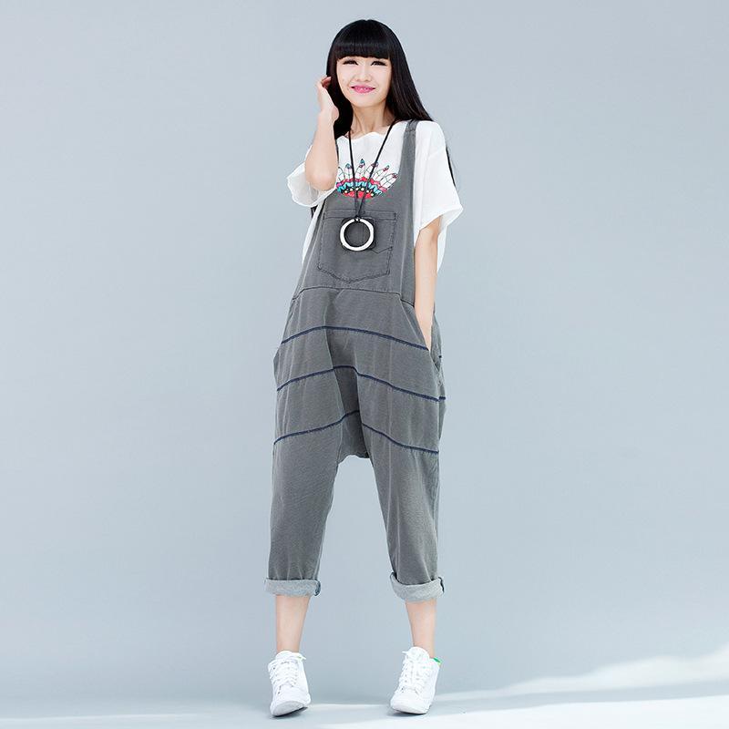 cambioprcaribe Gray / One Size Low Crotch Loose Denim Overall
