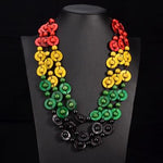 cambioprcaribe Jamaica Flag Boho Rainbow Wood Beads Statement Necklace