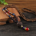 Lotus Flower Wooden Mala Beads Necklace