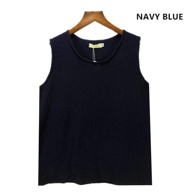 cambioprcaribe navy blue / S Cotton and Linen Plus Size Tank Tops