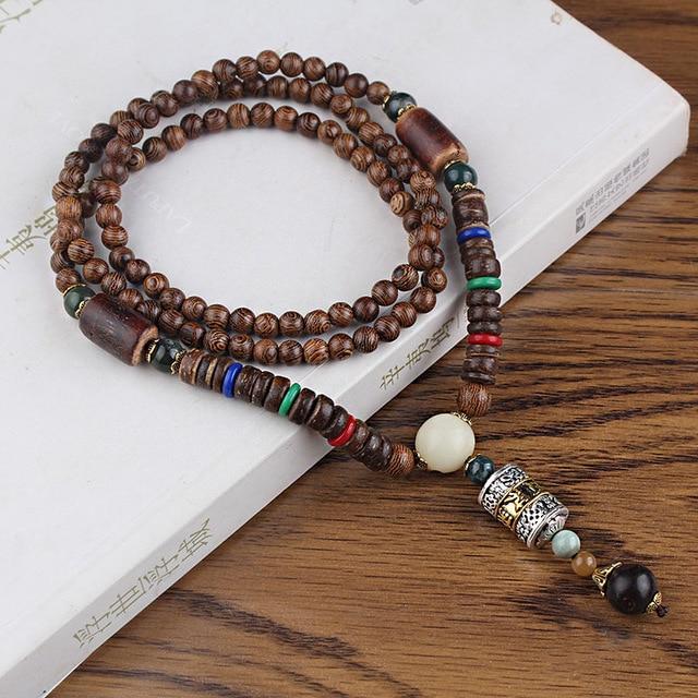 Nepal Style Wooden Mala Beads Necklace