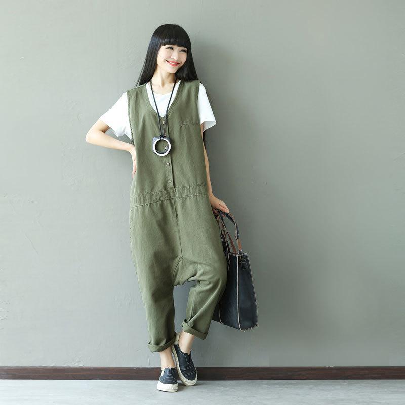 Army Green Loose Overall For Women