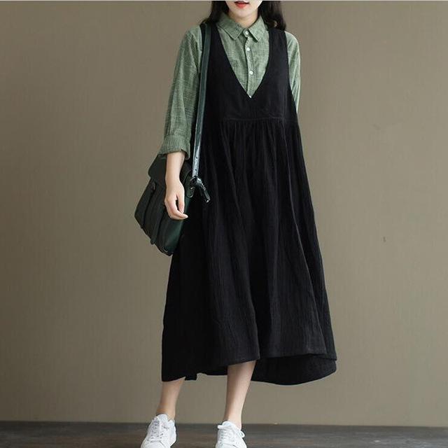 cambioprcaribe overall dress Black / XL Casual Cotton Linen Overall Dress