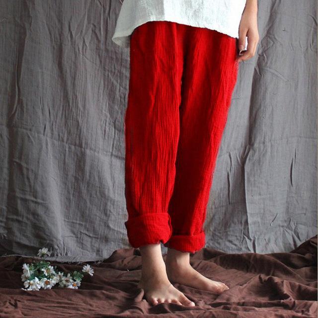 cambioprcaribe Red / M Cotton And Linen Pants  | Zen