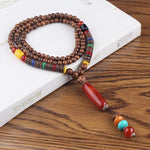 Red Stone Wooden Mala Bead Necklace