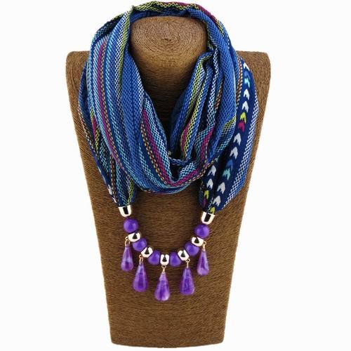 cambioprcaribe Scarf Blue Tribal Beaded Scarf Necklace