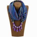 cambioprcaribe Scarf Blue Tribal Beaded Scarf Necklace