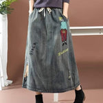 cambioprcaribe Skirts blue 2 / One Size Streetstyle Cartoon Embroidered Denim Skirt
