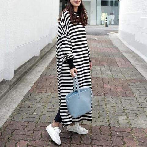 Black and White Striped Plus Size Sweater Dress