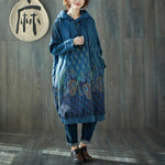 cambioprcaribe Sweater Dresses Blue / One Size Peacock Paisley Hooded Sweater Dress