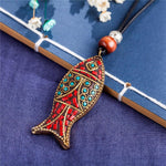Tribal Geometric Fish Pendant Necklace