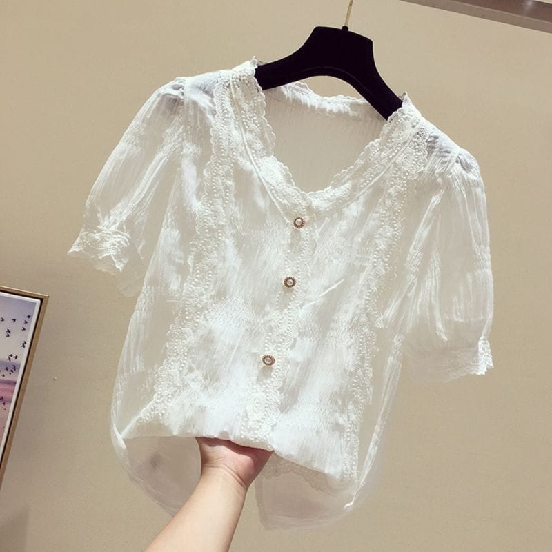 Lace Embroidered Korean T-Shirts