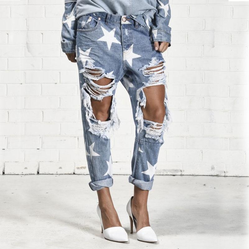 Five-pointed Star Ripped Jeans