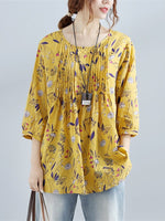 cambioprcaribe Yellow / S Vintage Floral Pleated Shirt
