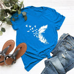cambioprcaribe F0458-Blue / S Soft Feather Short Sleeve O-Neck Tee