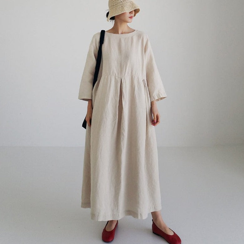 Grace Neutral 3/4 Sleeve Midi Dress