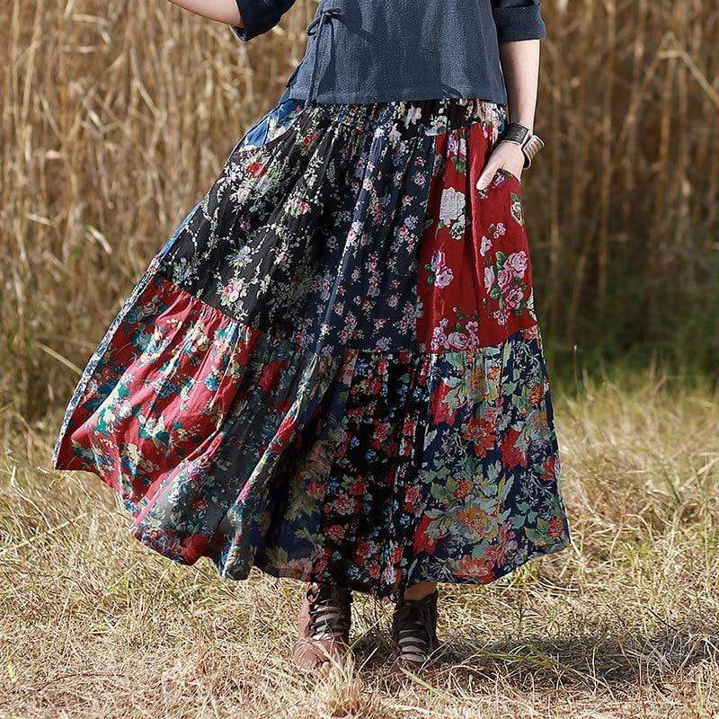 Floral Random Patchwork Skirt