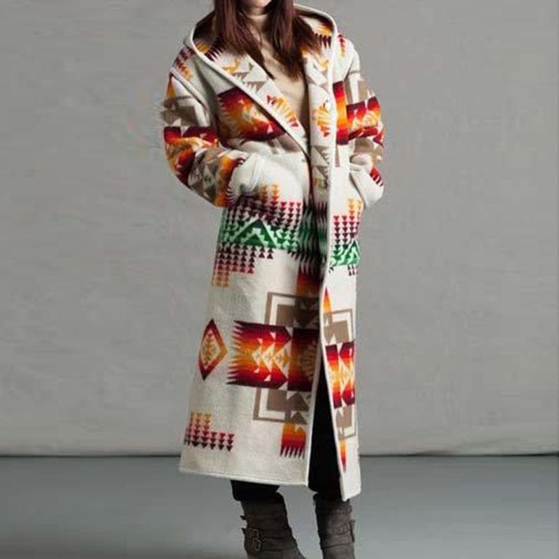cambioprcaribe White / S Boho Printed Hooded Long Coat