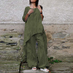 cambioprcaribe Army Green / S Celmia Long Asymmetrical Shirt + Pants Set