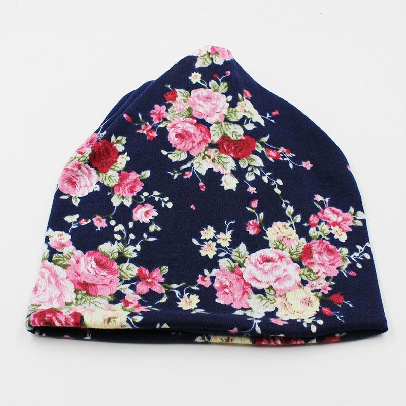 cambioprcaribe Beanie Hats Multi Navy Blue Navy Floral Beanie Hat