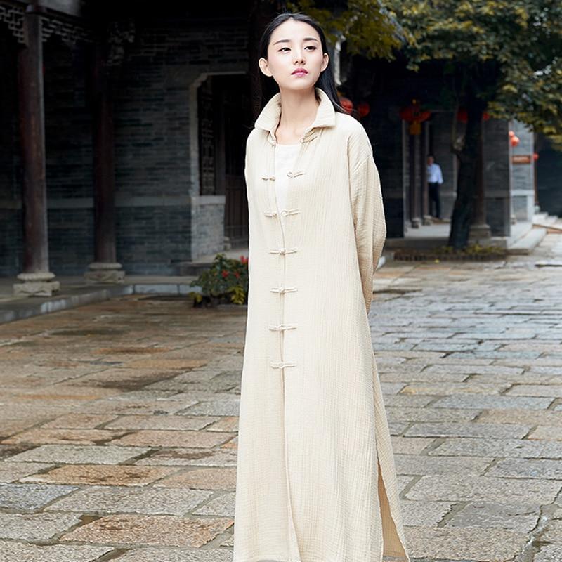 cambioprcaribe Beige / One Size Chinese Style Cotton Linen Trench Coat  | Zen