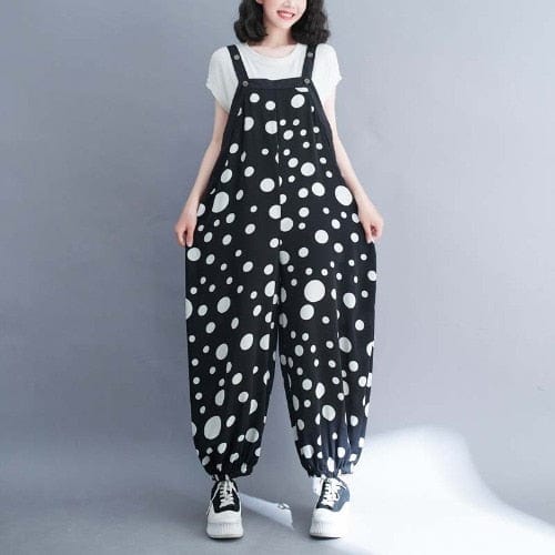 cambioprcaribe Black/Dots / M Plus Size Polka Dot Overall
