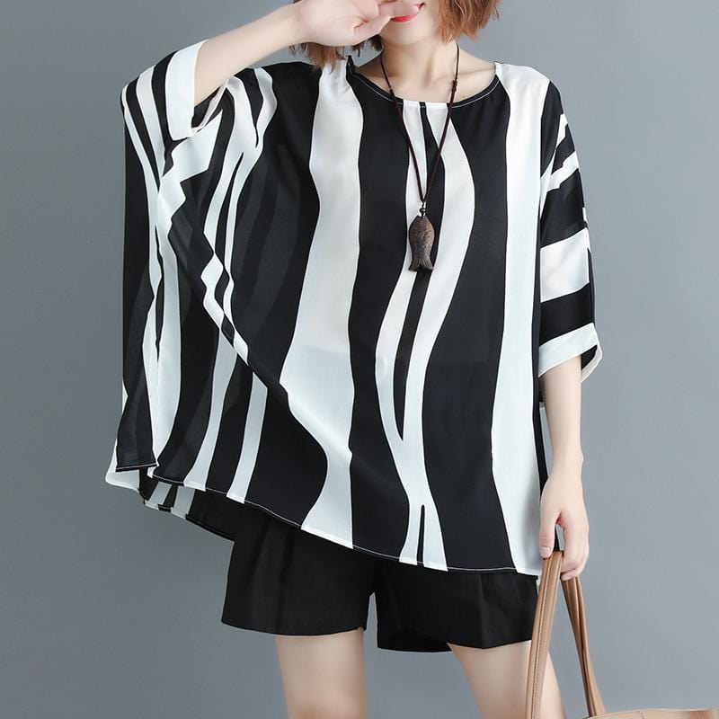 cambioprcaribe Black / One Size Batwing Sleeve Striped Oversized Shirt