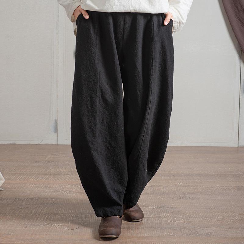 cambioprcaribe Black / One Size Japanese Zen Cotton Linen Palazzo Pants  | Zen