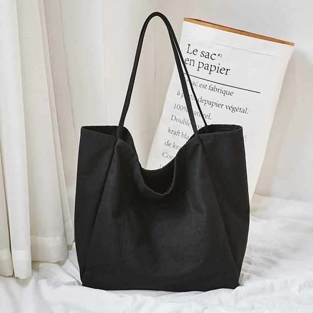 cambioprcaribe Black Oversized Canvas Tote Bag