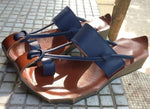 cambioprcaribe Blue / 4.5 Curved Retro Leather Sandals