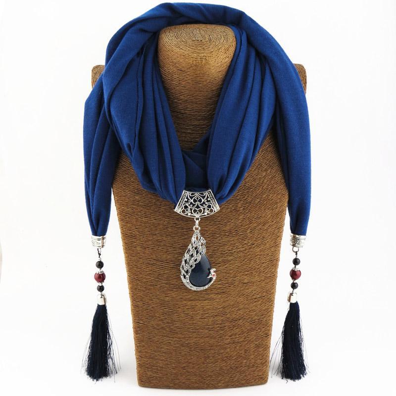 cambioprcaribe blue Beaded Scarf Necklace With Tassels