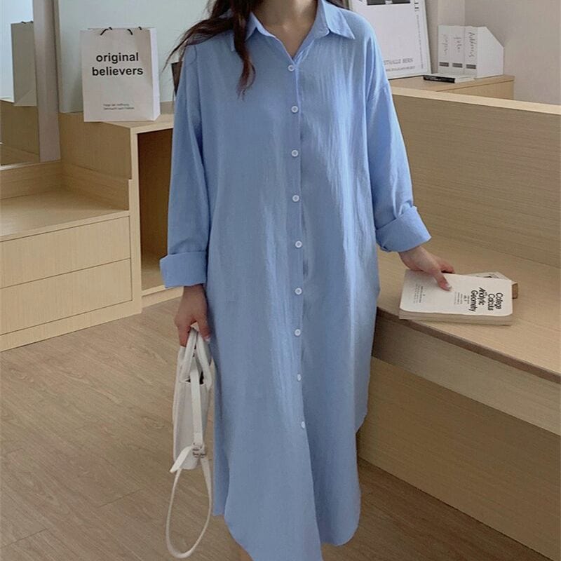 cambioprcaribe Blue / S Plus Size Loose Shirt Dress