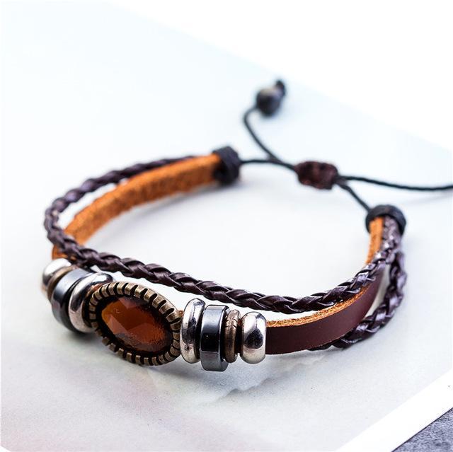 cambioprcaribe Brown Braided And Beaded Geometric Leather Bracelet
