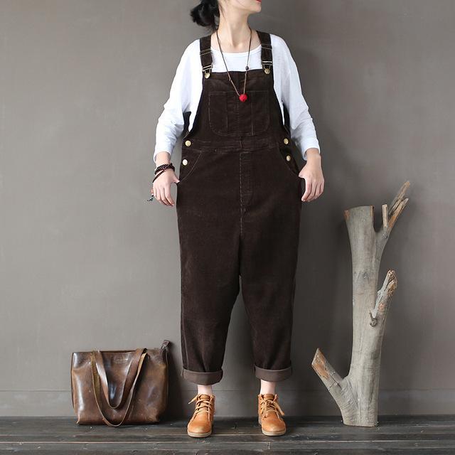 cambioprcaribe Brown / One Size Plus Size 90s Corduroy Overalls