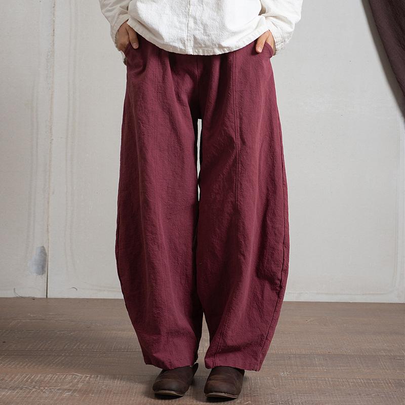 cambioprcaribe Burgundy / One Size Japanese Zen Cotton Linen Palazzo Pants  | Zen